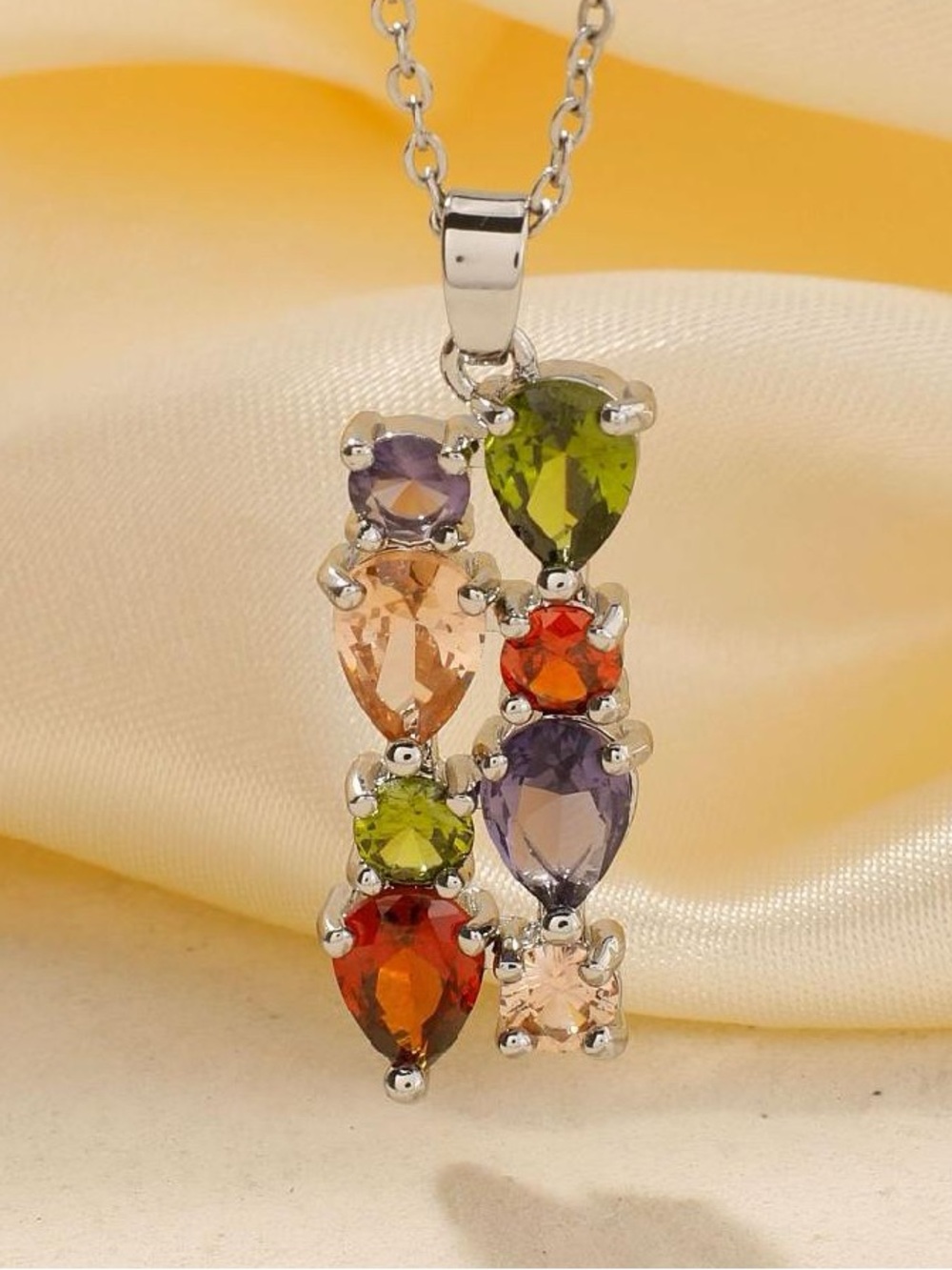 🆕New Multi-Color Gemstone Necklace-Sterling Silver Plated - Picture 5 of 10